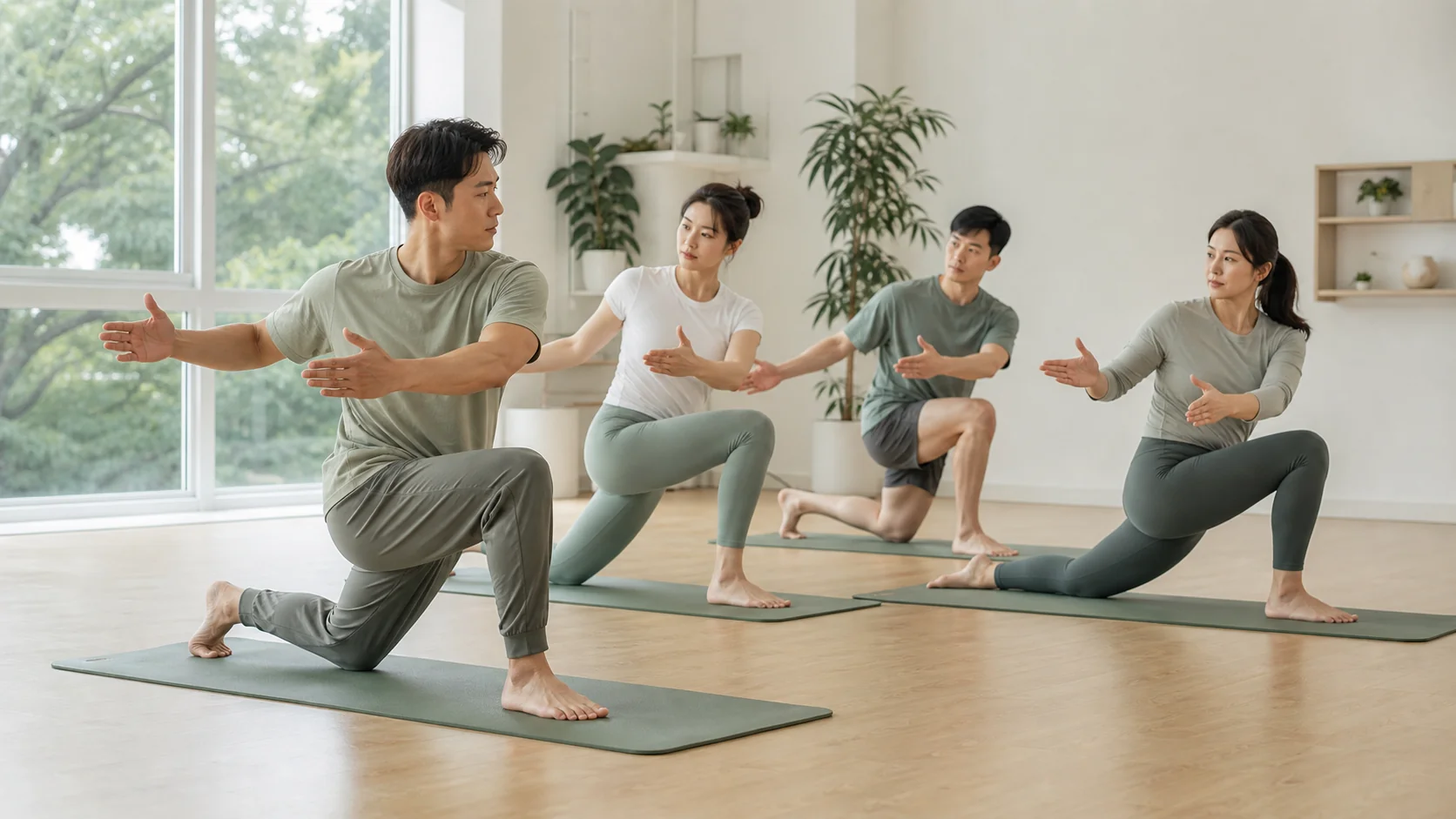 소그룹 코칭 수업에서 코치가 동작을 시연하는 모습